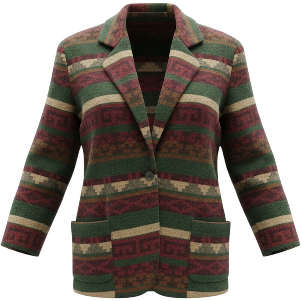 Bentley Vintage Southwest‎ Aztec Wool Blend Blazer Jacket Coat Women 7/8 Shacket